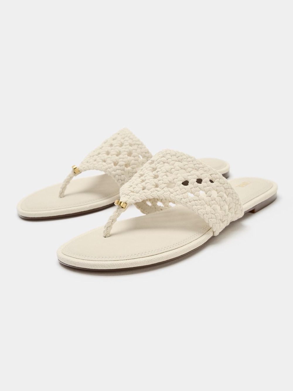 Zara Cream Woven Toe-Post Sandals